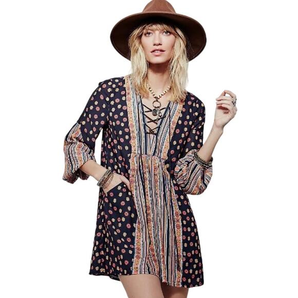 Free People Boho Rain Or Shine Pebbled Chiffon Printed Mini Dress XS - Picture 14 of 14